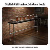 warehouse-inspired design Long Bar Table Dense Wood Top Pub Counter Iron Frame Indoor Furniture for Business Owners, Homeowners, Cafe, Restaurant, Small Spaces