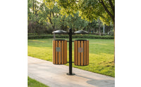 Weather-Resistant Dual Trash Bin with Post Freestanding Outdoor Waste Bin Heavy-Duty Trash Can with Lid Weatherproof for Park, Community, Street