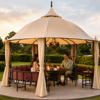 Gazebo Outdoor 3m Iron Frame Cream Canopy With Seating Garden Gazebo