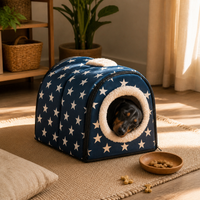 All-Season Enclosed Pet House for Cats and Small Dogs, Indoor Villa Style Pet Bed
