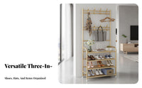 Multi-Functional Coat Rack with Shoe Storage Space Saving Freestanding Garment and Shoe Rack Large Capacity Hall Tree with Shelves Easy to Assemble for Families, Homeowners, Students, Hallway, Bedroom, Living Room, Apartment