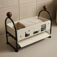 Metal Frame Sink Organizer Rack Cream-Colored Cloth Holder Rack Feline Print Compact
