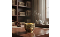 Embossed Dragon Embossed Avian Cup Fine Craftsmanship Embossed Brass Cup Multi-Functional Chinese Landscape Teacup for Collectors, Home Decor, Altar