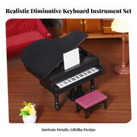 Photography Prop Dollhouse Piano with Bench Realistic Design Miniature Piano and Stool Set Opening Lid Toy Musical Instrument Lightweight for Collectors, Hobbyists, Kids, Room Decoration