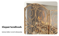 Three-Fold Design 3 Panel Fireplace Screen American Design Folding Metal Fire Screen Foldable Wrought Iron Fire Guard Freestanding for Homeowners, Interior Decorators, Pet Owners, Living Room, Indoors, Indoor