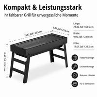 Foldable Charcoal Grill, Portable Camping Grill for 3-7 People, Suitcase Grill with Grill Grate, 88.5x23x29.5cm