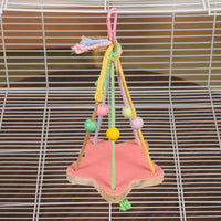 Wood Perch Flat Perch with Rope Hangers, Hanging Bird Toy with Gnaw Elements, Solid Wood Pet Bird Toys for Budgies Parakeet Enrichment