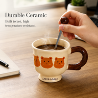 French Cream Bear Mug, Cute Simple Milk Cup for Students and Couples, Large Capacity Ceramic Mug