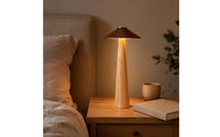 Rechargeable Table Lamp Conical Shade Cordless Table Lamp Solid Wood Press Control