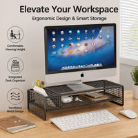 2 Tier Metal Monitor Stand with Storage Desk Shelf for Home Office Workspace