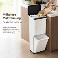 2-compartment Trash Can with Lid, Cylindrical Trash Bin for the Kitchen, 12L+ Removable Inner Bucket, Integrated Hook, Push Button