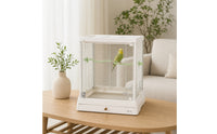 Bird Cage with Perches Wire Mesh Glass Bird Cage Front-Opening Birdcage for Parrots, Home Aviaries