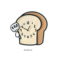 Silent Bread Slice Clock Cream Face Bread-Shaped Wall Clock Black Outline Home Decor Arabic Numerals
