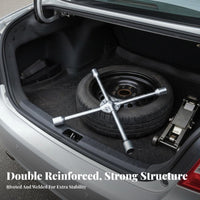 High-Carbon Steel 4-Way Lug Wrench Long-Lasting 4 Way Cross Wrench Forged Construction for DIYers, Roadside Emergency, Auto Repair Shop