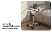Multi-Functional Overbed Laptop Table Locking Casters Rolling Laptop Desk Versatile Use Overbed Table with Wheels Anti-Slip Baffle for Students, Telecommuting Workers, Seniors, Bedroom, Dorm Room, Study