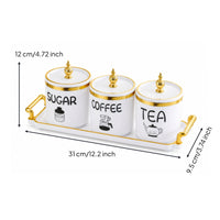 3 Pieces Canister Set with Tray Countertop Ceramic Canister with Tray Containers Sealed Container Airtight for Coffee Station