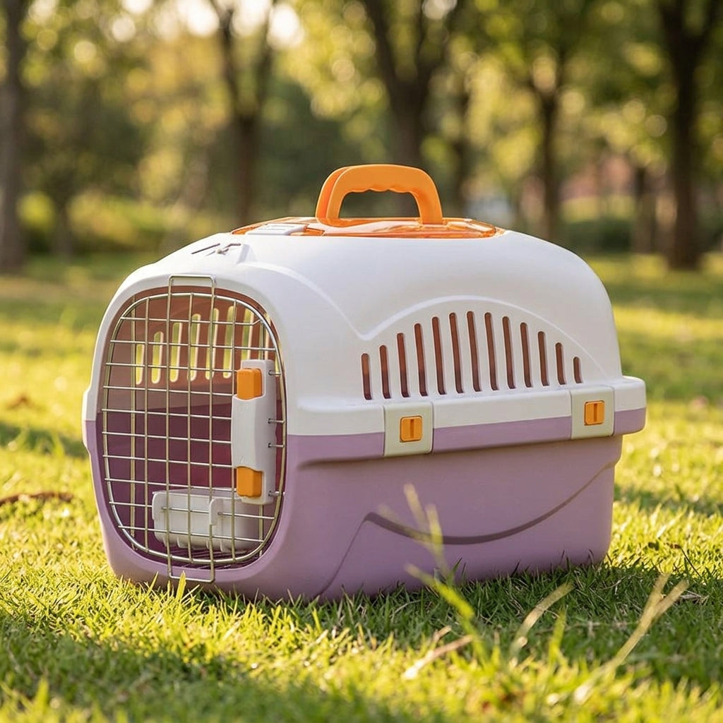 Hard Cat Carrier Pet Carrier Bag with Wire Front Door, Cat Travel Bag with Side Slotted Ventilation, Striped Pattern Outdoor Pet Travel