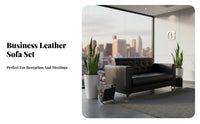 3 Pieces Genuine Leather Upholstery 3-Piece Couch and Table set Minimalist design Sofa Set Modern Design Reception Seating Business Grade for Corporate Clients, Businesses, Waiting Room, Lobby