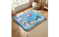 Sealed Chamber Baby Water Play Mat Raised Border Inflatable Tummy Time Water Mat Transparent Blue Underwater Print