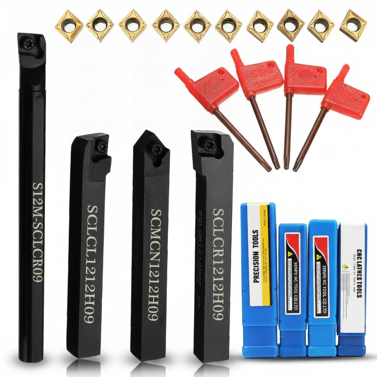 4 Pieces Colored Handle Carbide Insert Holder Set Screw-Clamp Lathe Holder High Strength