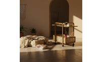 On Wheels Rattan Design Tea Trolley Space Saving Wheeled Storage Trolley Easy Assembly 2-Tier Rolling Cart Sturdy Construction for Bedroom, Office