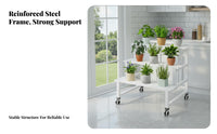 Mobile with casters 2-Tier Rolling Planter Rack Tiered Design 2-Tier Planter Holder Freestanding Plant Stand Multi-Functional for Gardeners, Homeowners, Balcony, Living Room, Garden, Corner Space