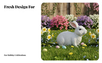 Holiday Gift White Resin Bunny Statue Fine Workmanship Easter Rabbit Ornament Realistic Details Easter Bunny Decor Weather Resistant for Collectors, Outdoor, Patio, Lawn, Desktop