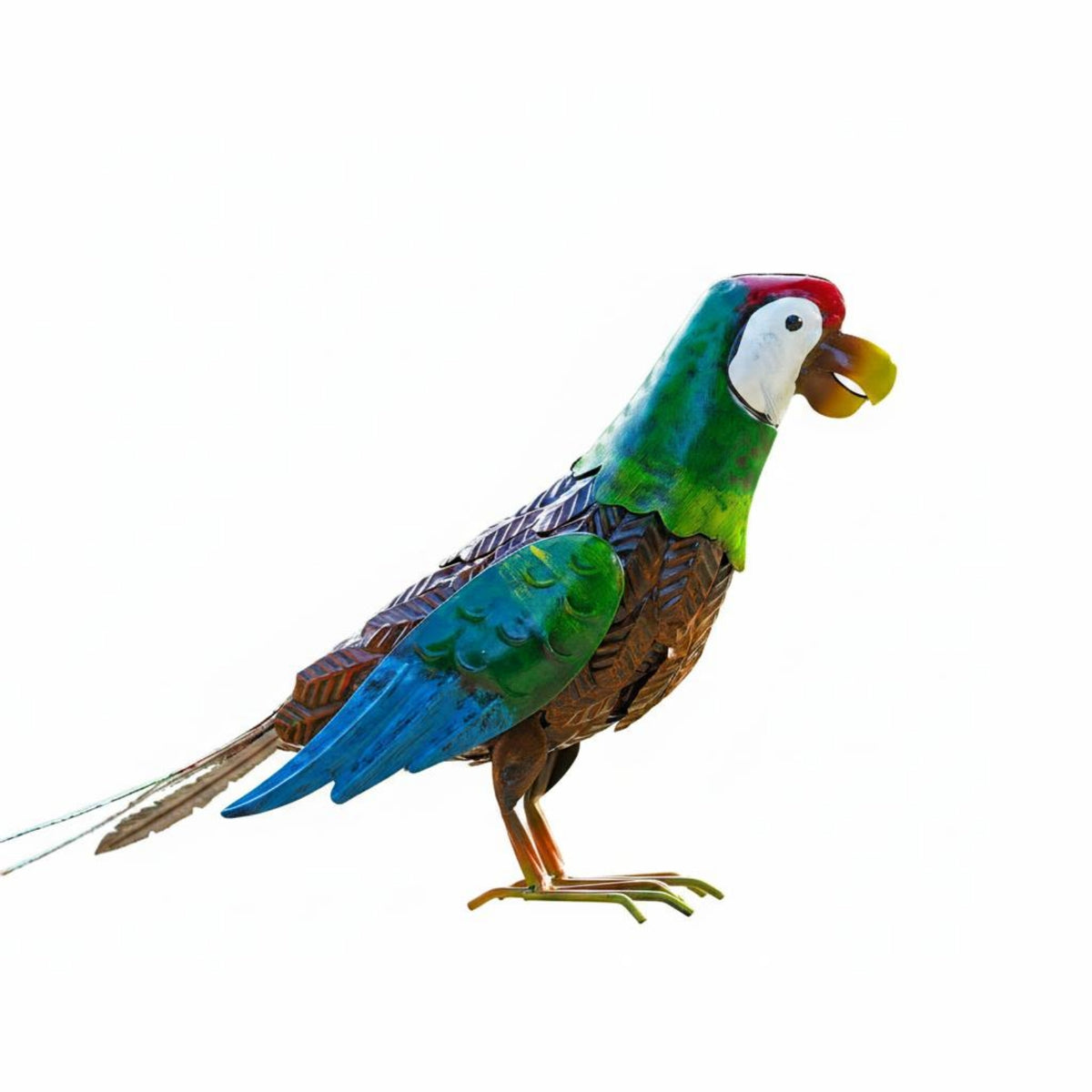 Artistic Design Parrot Statue Weather Resistant Metal Parrot Decor Vivid Colors Bird Garden Ornament Hand Painted for Outdoor, Yard