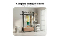 On casters Rolling Clothes Rack with Shelf Mobile Wheeled Clothes with Shelf Freestanding Garment Stand Simple Design for Students, Renters, Homeowners, Bedroom, Balcony, Laundry Room, Entryway