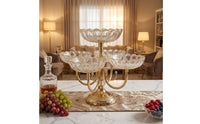 Gold-Tone Fruit Tray Stand with Glass Bowls Versatile Fruit Bowl with Metal Stand Stable Sturdy for Home Entertaining