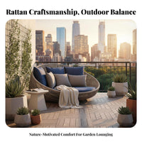 Woven Rattan Look Round sun shade Daybed Weather Resistant Patio Lounger Thick pads Outdoor Furniture Sturdy Frame for Party Hosts, guest services Businesses, waterside, Balcony, Garden, Backyard
