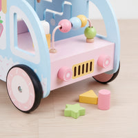 Interactive Ice Cream Truck Pusher Multi-Functional Wooden Baby Push Pusher Push Toy with Bead Maze Child-Friendly for Toddlers, Nursery