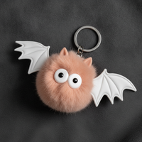 Halloween Bat Pom-Pom Keychain Silicone Bat Bag Charm Plush Monster Elf Keyring