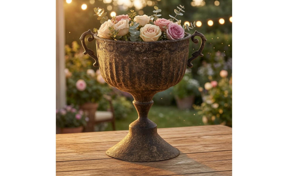 Pedestal Planter Antique-Style Urn Planter Stone-Like Urn Vase for Garden, Balcony, Indoor Display