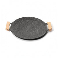 Black Speckled Grill Pan Light Wood Handles Aluminum Alloy Grill Pan Cookware Shallow Rim Even-Heating for Gas Cooktop
