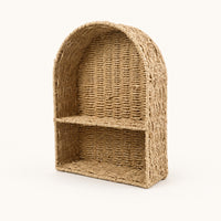 Rattan-Look Woven Storage Rack Rustic Paper Rope Shelf Lightweight Wall Rack with Divider Space-Saving for Entryway, Bedroom, Home Office