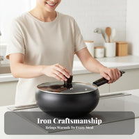 Hand Hammered Iron Wok Uncoated Chinese Wok Stir Fry Pan with Lid No Coating Deep Cooking Pot Non-Stick