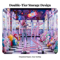 Cute Design Double Decker Shopping Cart Photo Prop 2-Tier Utility Cart Large Capacity Household Transport 360° Swivel Wheels for Shop Owners, Social Media Influencers, Apartment Dwellers, Supermarket, Boutique, Outdoor