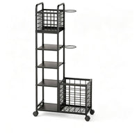 Carbon Steel Sports Equipment Rack Caster Wheels Wire Basket Rack Round Push Handles Shelving Cart Rectangular Frame