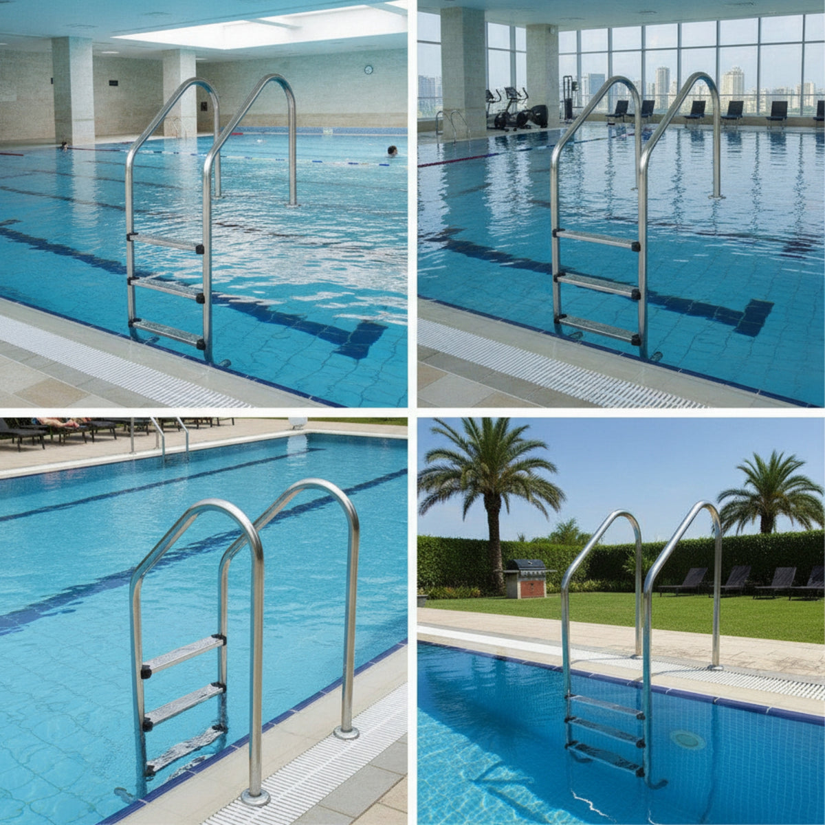 Pool Steps with Handrails Flange-Mounted Stainless Steel Pool Ladder Anti-Slip