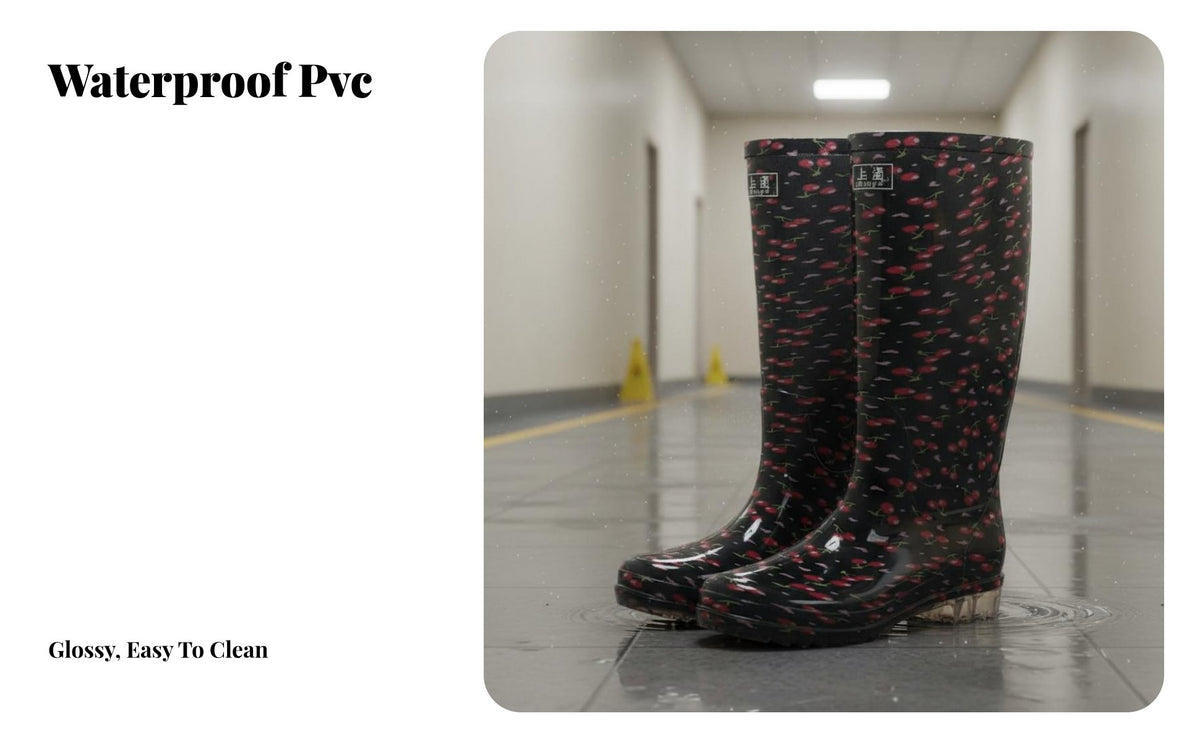 women's Knee-High Rain Boots Wear-Resistant Tall Rain Boots Printed PVC Wellingtons for Gardeners, Adults, Rainy Days, Gardening, Muddy Fields