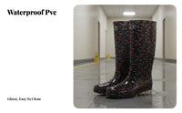 women's Knee-High Rain Boots Wear-Resistant Tall Rain Boots Printed PVC Wellingtons for Gardeners, Adults, Rainy Days, Gardening, Muddy Fields