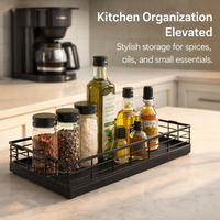 Bathroom Storage Baskets with Wooden Handle for Shelves, Woven with Metal Wire Frame, Portable Organizer for Countertop and Kitchen