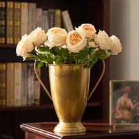 Brass Vase with Handles Metal Handled Flower Vase Ornate Urn for Table Centerpiece