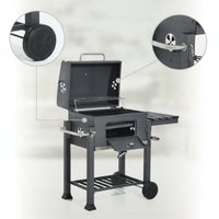 Briquette Grill with Warming Rack Adjustable Height Briquette Grill with Wheels Enamel-Treated Barbecue with Warming Rack for Backyard Cooks