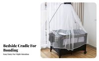 Foldable Portable Bedside Bassinet Adjustable Height Multi-Function Playard All-in-1 Design Infant Bed Toy Bar with Melody Player for Newborns, Infants, Toddlers, Travel, Bedroom, Living Room
