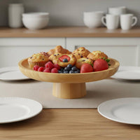 Vintage Design Wooden Cake Stand Sturdy and Stable Rustic Pedestal Stand Multi-Purpose Round Wood Serving Platter Hand Polished for Afternoon Tea, Party, Wedding