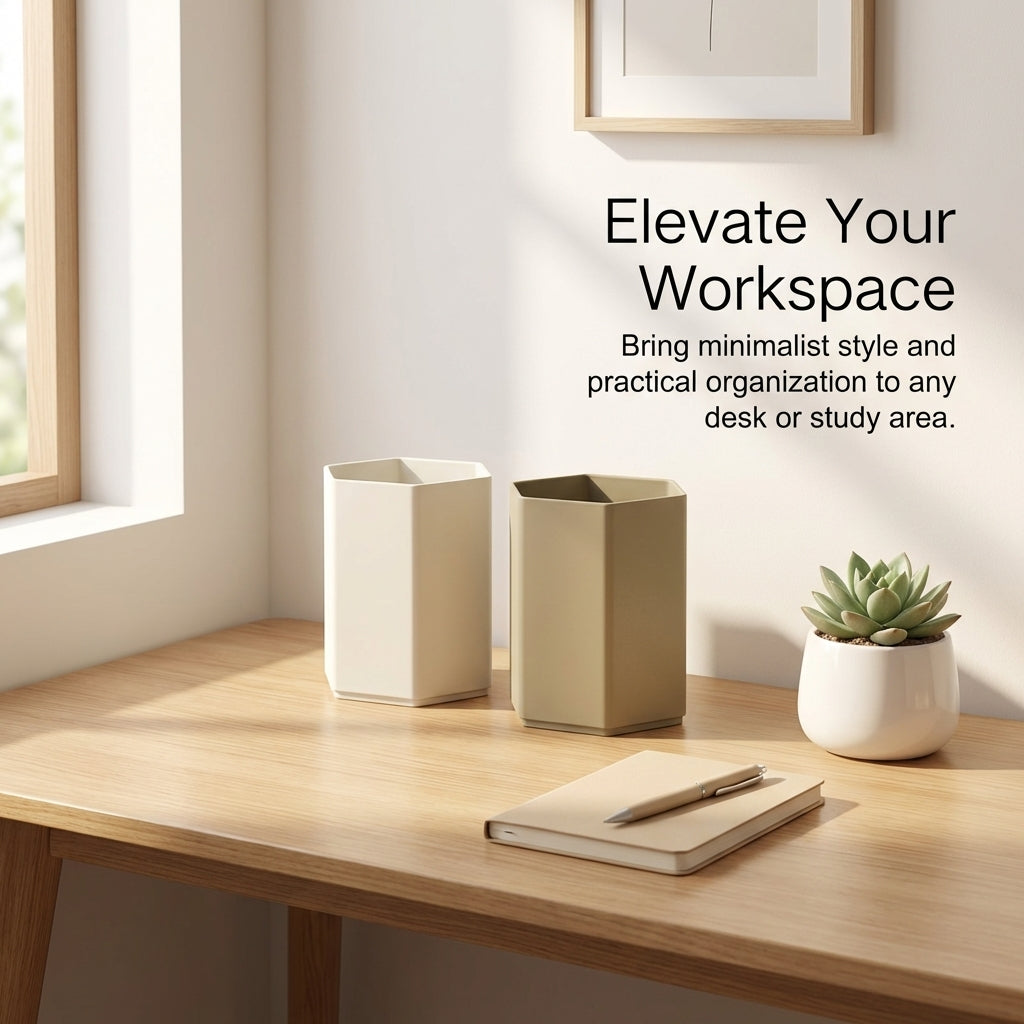 Desk Organizer for Office Desktop, Hexagonal Pencil Cup Stationery Holder for Girls Students, 2 Matte Finish