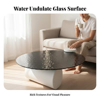 Water Wave Design Cylindrical Base Coffee Table Italian Design Living Room Furniture Textured Glass Surface Hand-Polished for Homeowners, Interior Designers, Apartment Dwellers, Lounge Area, Small Areas, Office, Bedroom