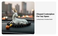 High-End Design Car Dashboard Deer Ornament Jade Porcelain Texture White Deer Figurine Golden Antlers Compact Size for Women, Center Console